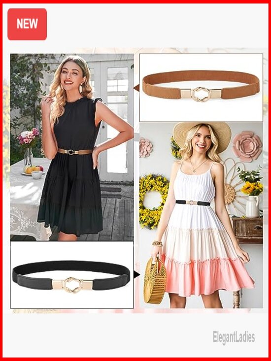 Stretch Skinny Belt with Gold Buckle Set of 4 for Dresses main image 7